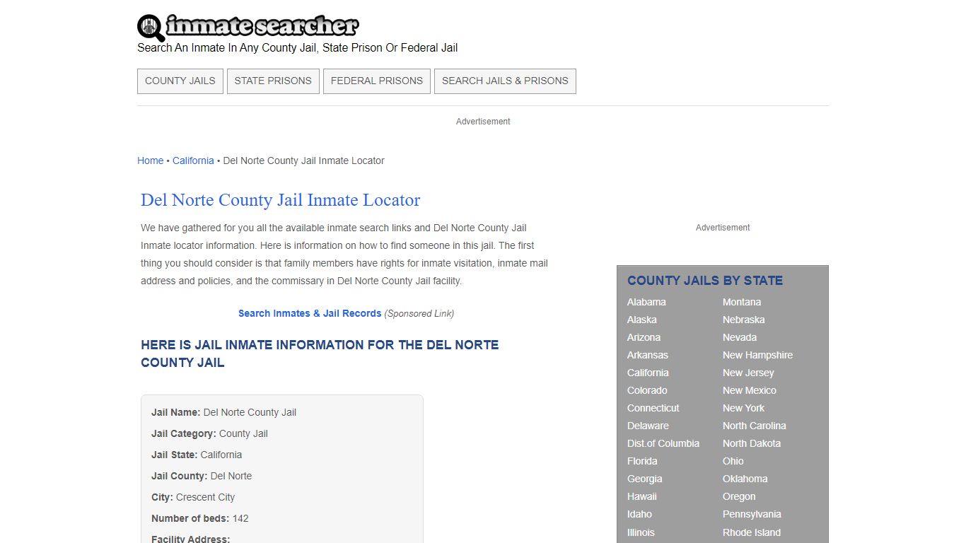 Del Norte County Jail Inmate Locator - Inmate Searcher